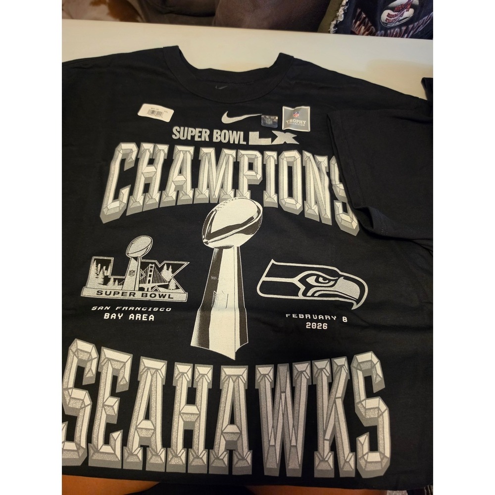 Nike Mens Seattle Seahawks Super Bowl LX Champions T-Shirt Black L NWT NFL